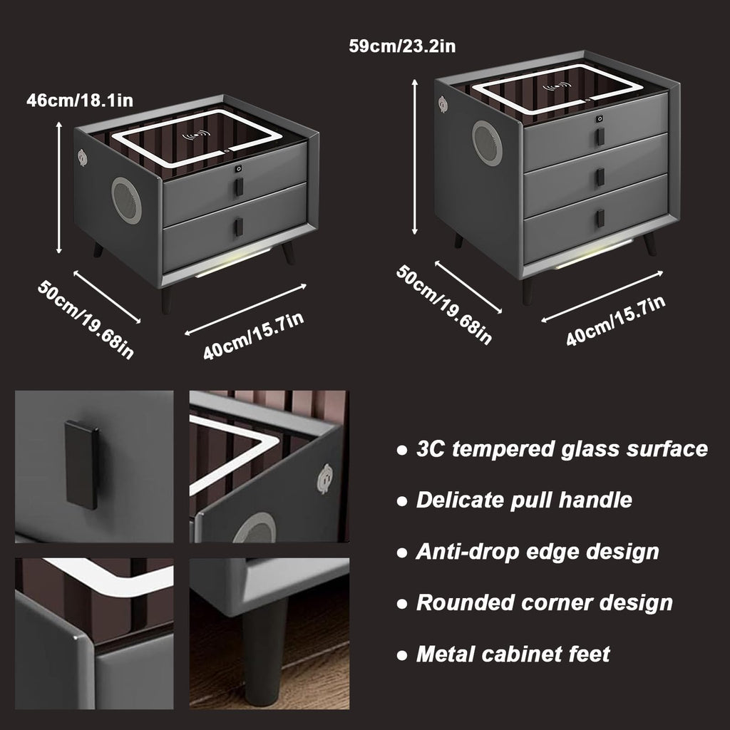 White 3 Drawer LED Nightstand with Wireless Charging B225846