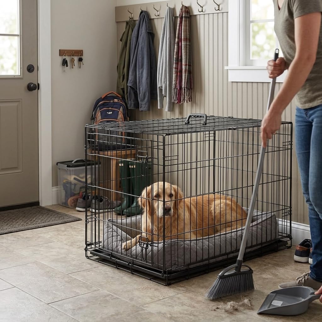 48 Inch Heavy Duty Folding Metal Wire Dog Crate with Double Doors N546489