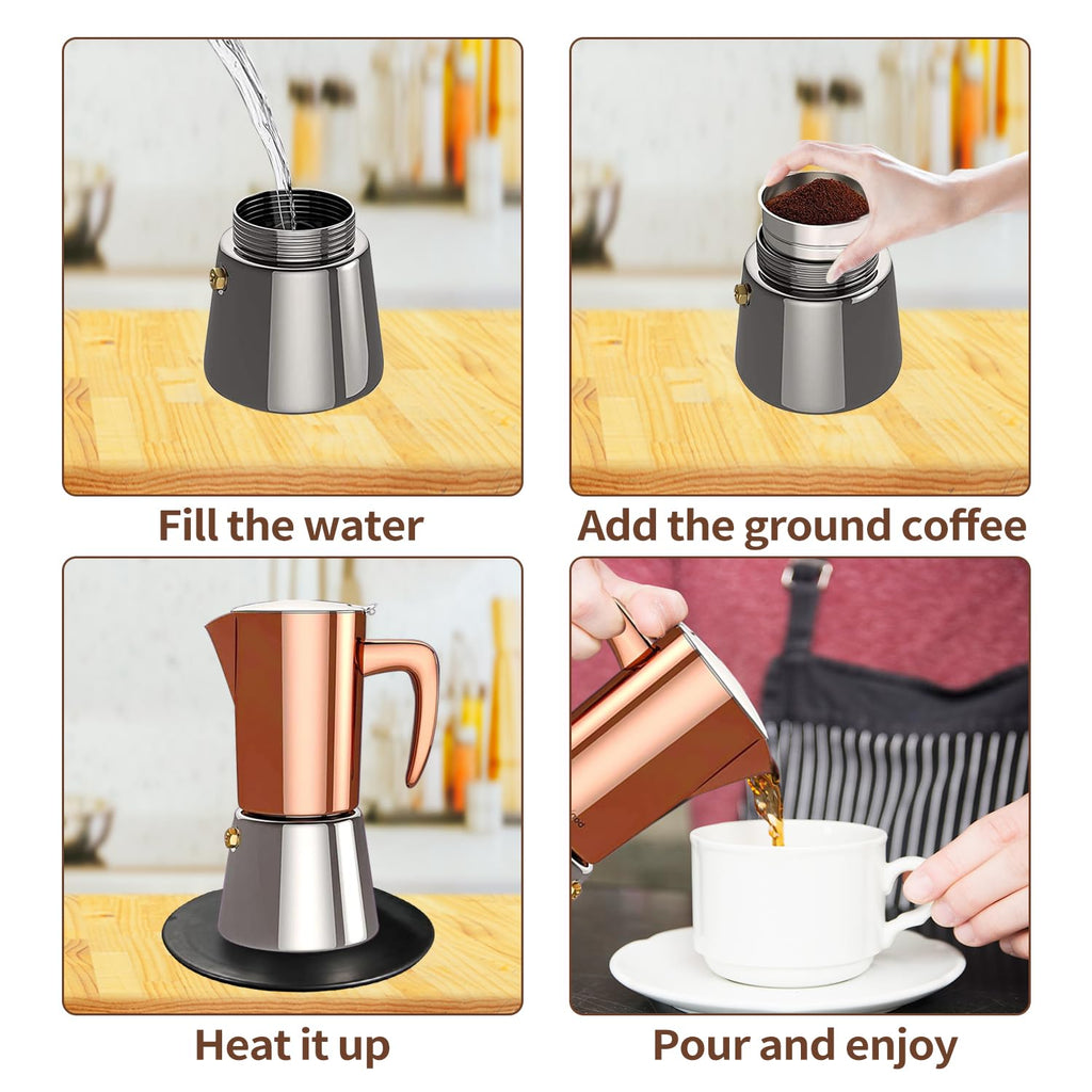 Stainless Steel Moka Pot Espresso Maker 6 Cups S696281