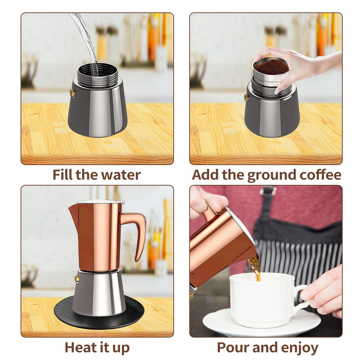 Stainless Steel Moka Pot Espresso Maker 6 Cups S696281
