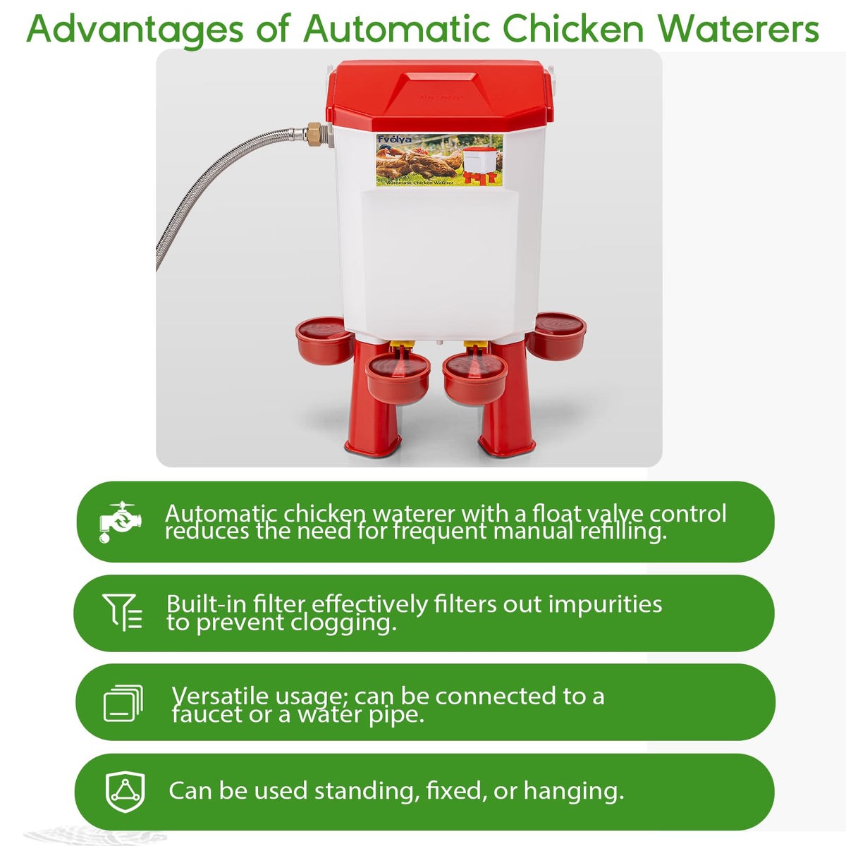 Automatic Chicken Waterer with Stainless Steel Hose E93021