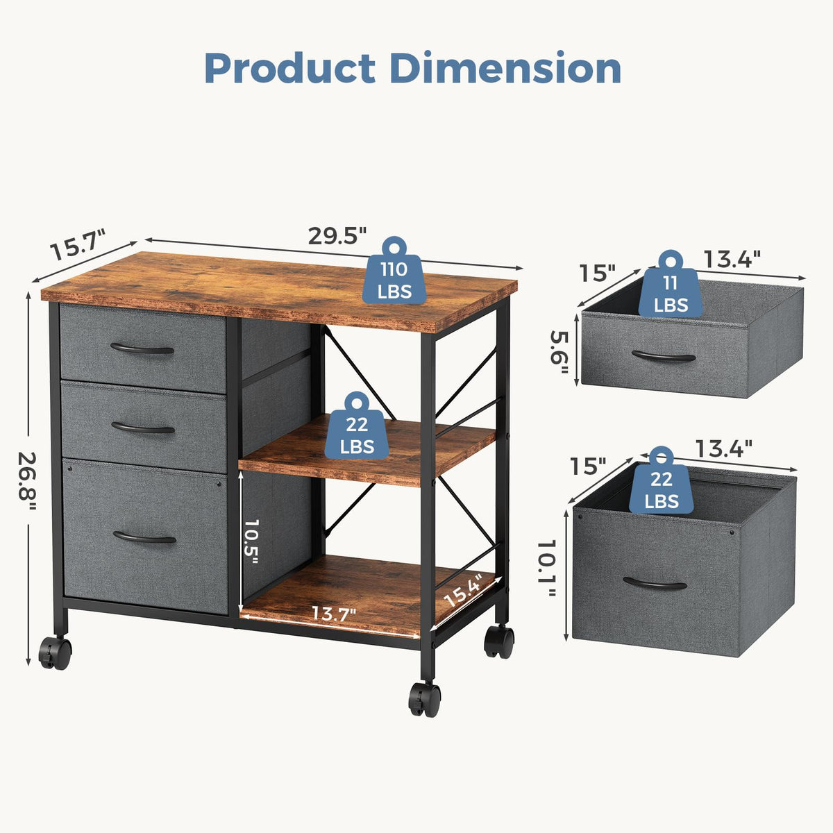 3 Drawer Mobile File Cabinet I837641