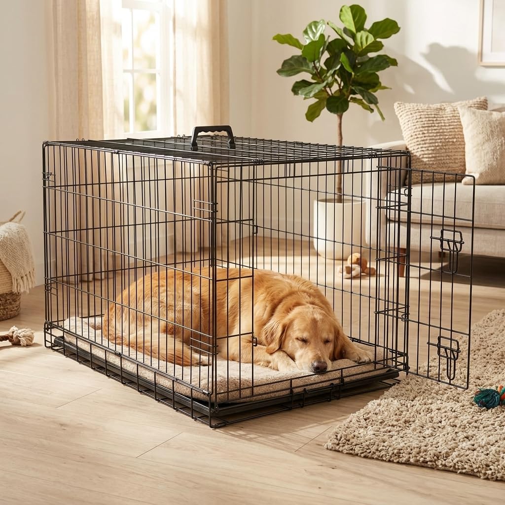 48 Inch Heavy Duty Folding Metal Wire Dog Crate with Double Doors N546489