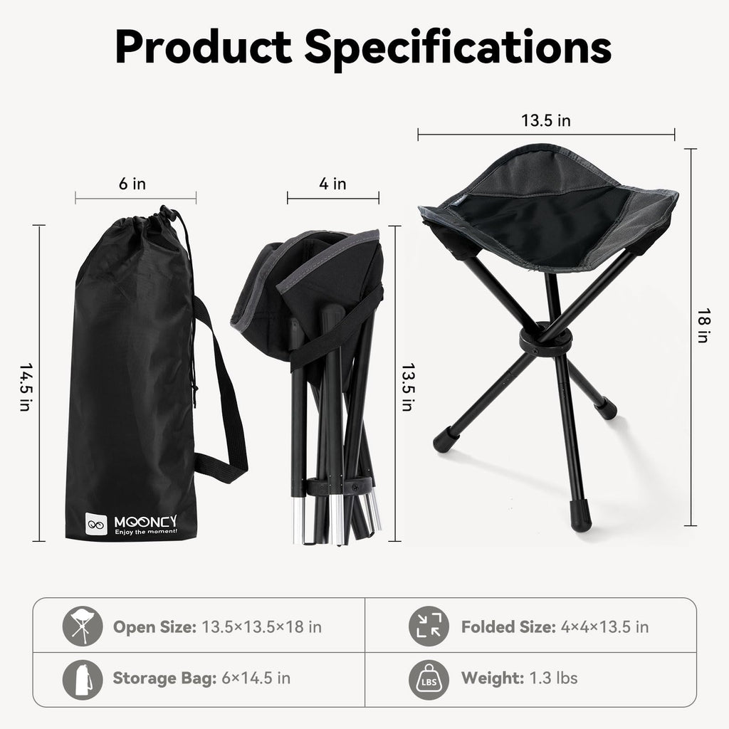 18"×14.5" Aluminum Alloy Folding Camping Stool, Black M124137