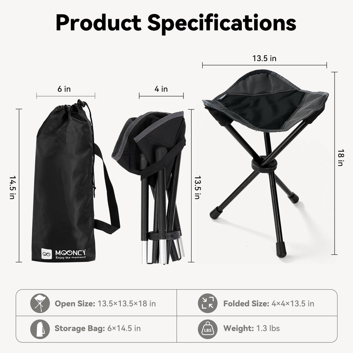 18"×14.5" Aluminum Alloy Folding Camping Stool, Black M124137