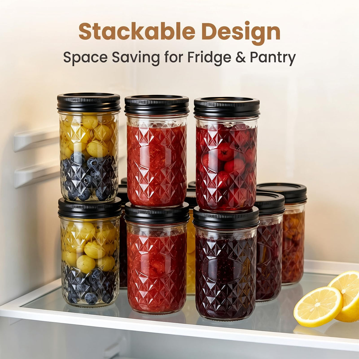 12 oz Mason Jars 12 Pack Regular Mouth Canning Jars with Black Lids W87128