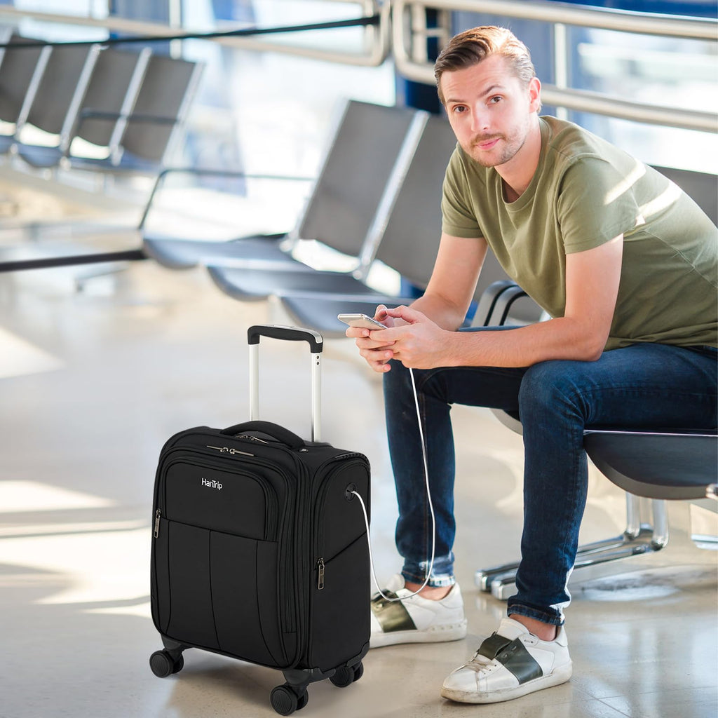 16 Inch Underseat Carry On Luggage with Spinner Wheels, Black P128