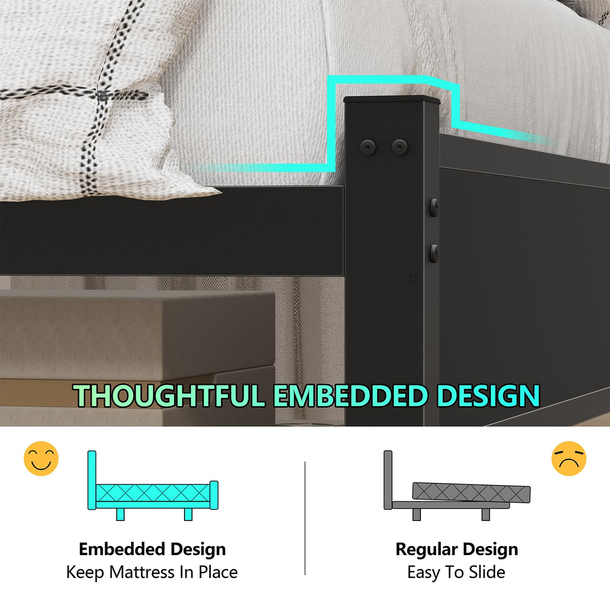 Twin Size Bed Frame with Storage Headboard and LED Lights E7344