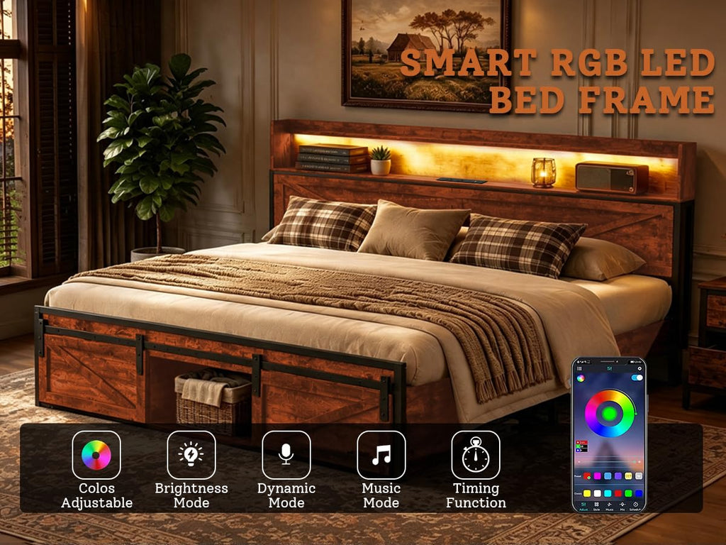 Queen Bed Frame with Storage Headboard Q793