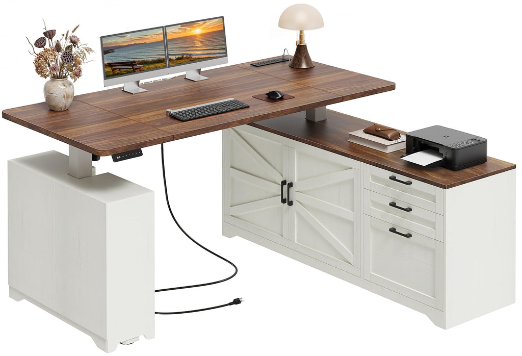 55'' L Shaped Standing Desk with Outlets and Drawers F135955