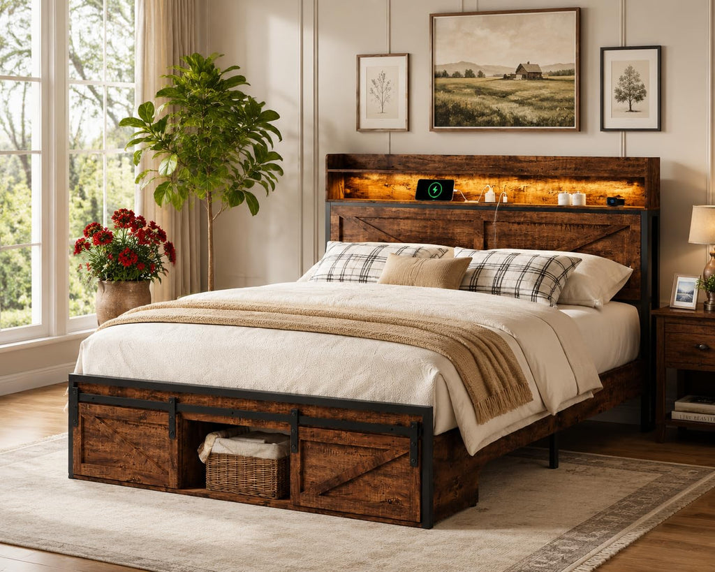 Queen Bed Frame with Storage Headboard Q793