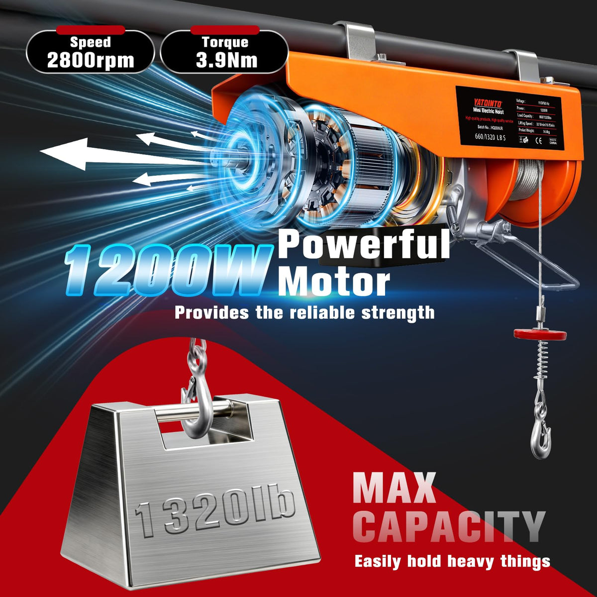 1320Lbs Electric Hoist with 13ft Remote Control Z228054