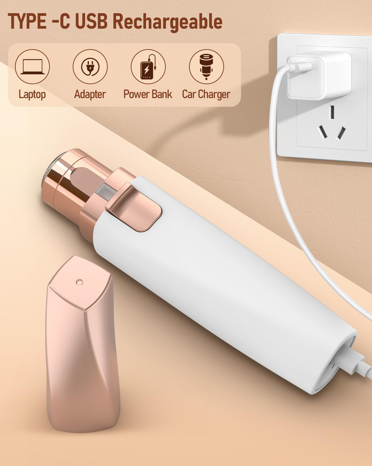 2 in 1 Rechargeable Eyebrow Trimmer Facial Hair Remover with LED Light R418036
