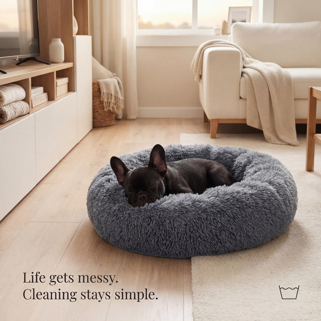 Small Anti-Anxiety Machine Washable Fluffy Round Dog Bed X900