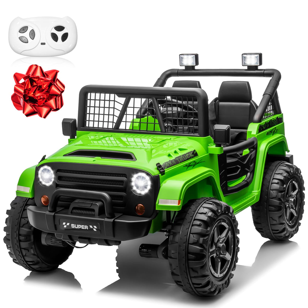 24V Ride on Car with Remote Control, 2 Seater 4WD/2WD Truck, Green T2029