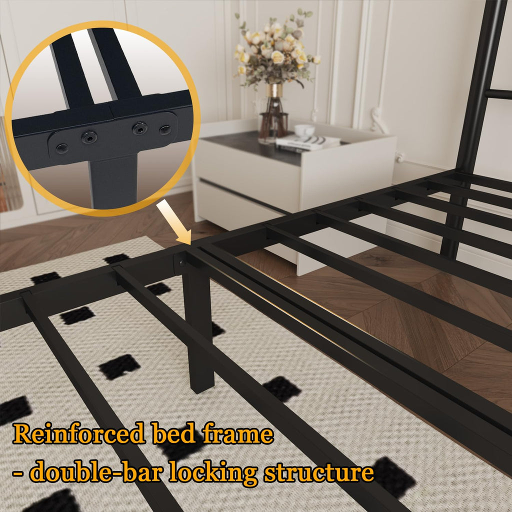 Black 14 Inch Metal Platform Twin Bed Frame with Headboard C48473