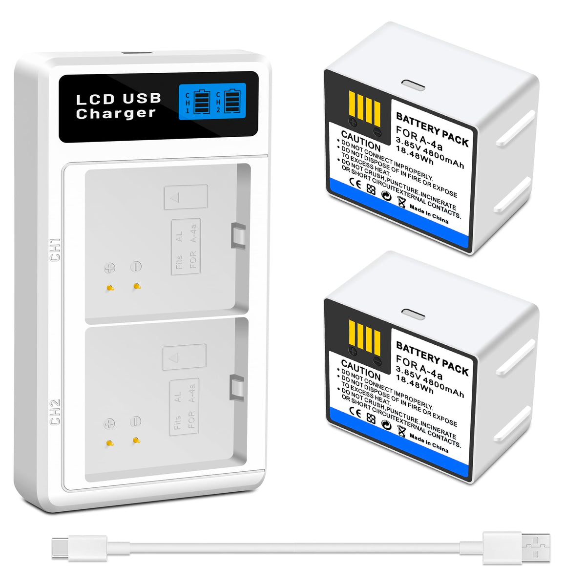 2 Pack A-4A Battery, LCD Dual Charger Station D56436
