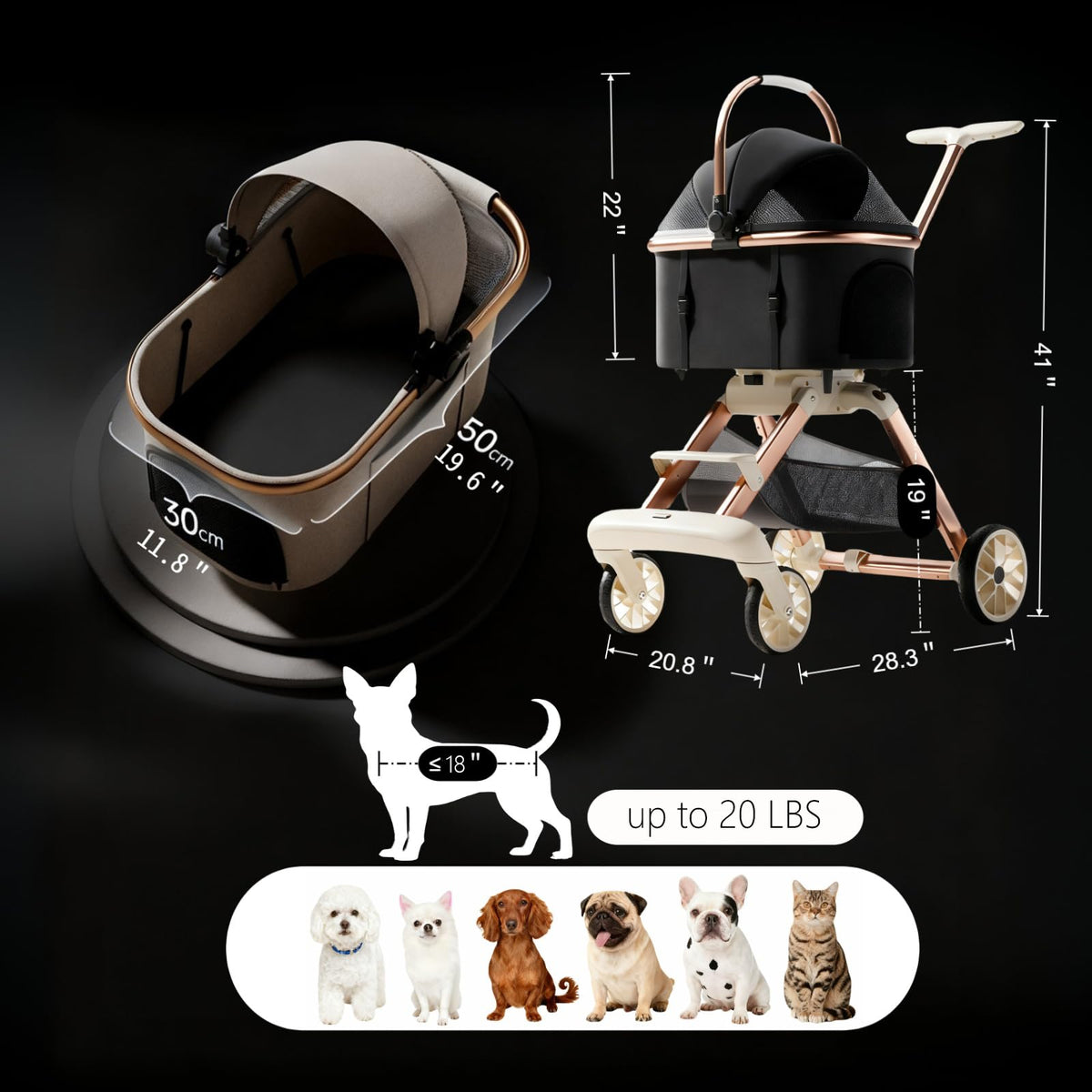 Pink Pet Stroller with One-Touch Brake C174203