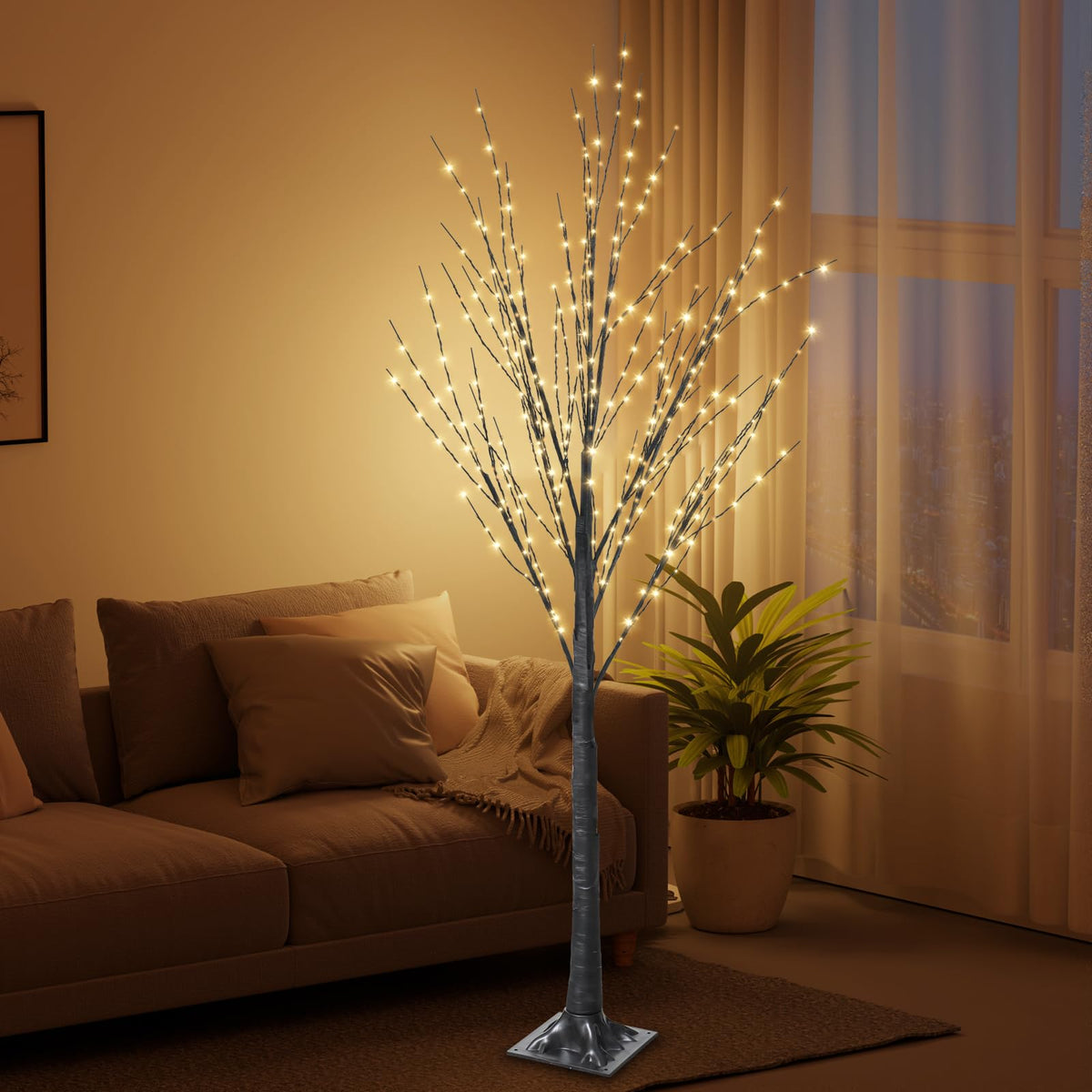 5FT Lighted Birch Tree with 400 LED Warm White Lights U528
