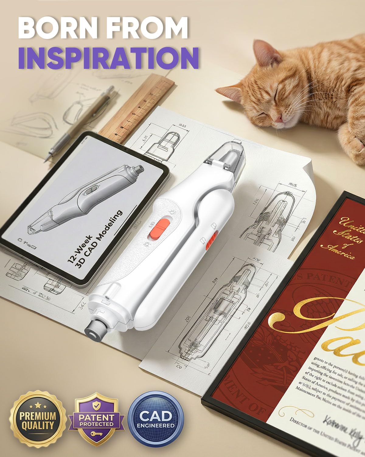 2-in-1 Cat & Dog Nail Clippers with Grinder and LED Lights W1043