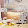 White Twin Over Twin Bunk Bed with Storage Stairs D361