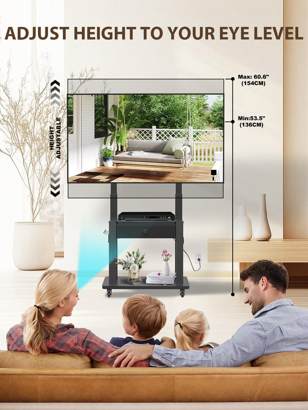 Black Rolling TV Stand with Power Outlet for 32-75 Inch Screens U693