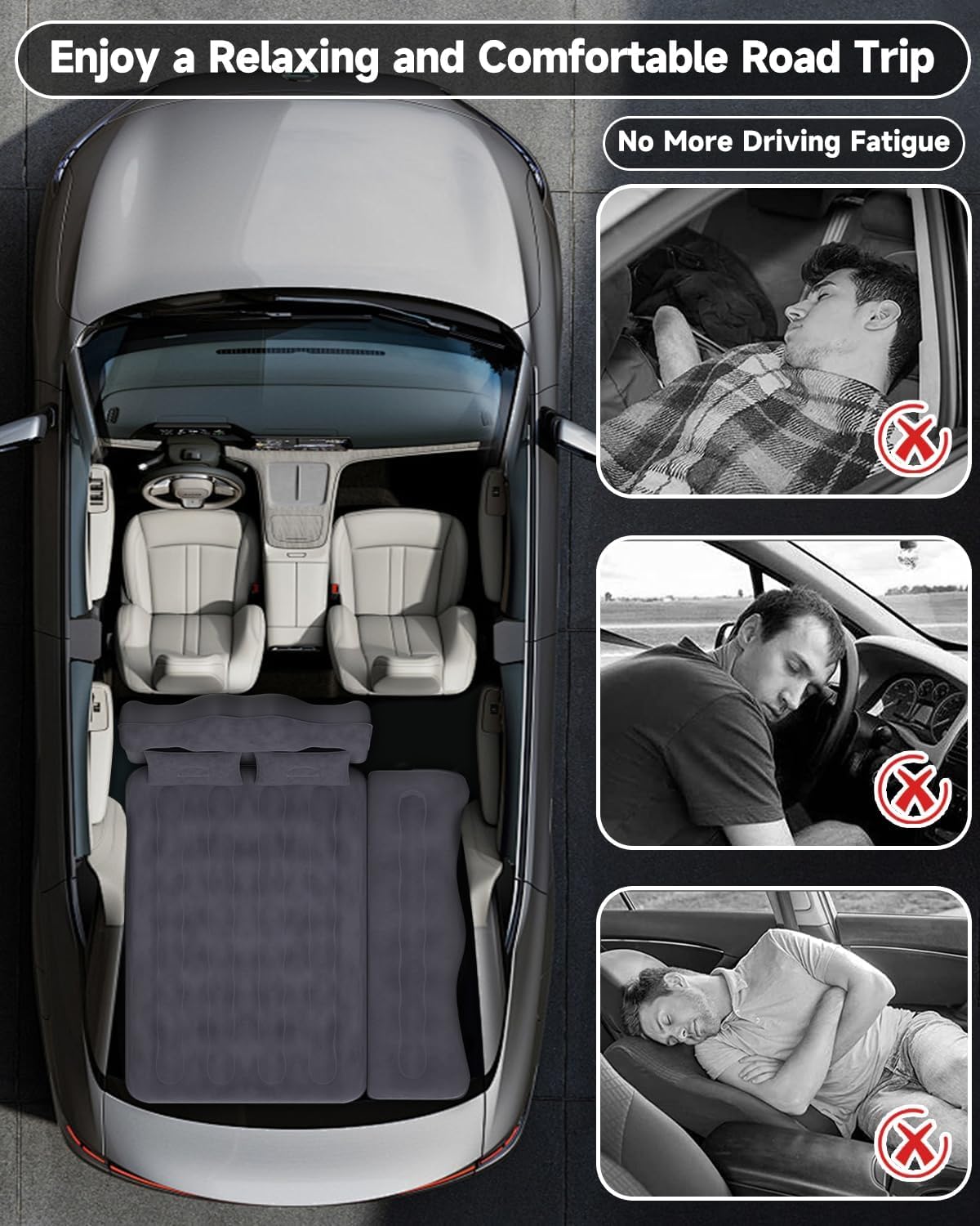 Inflatable Car Air Mattress with Pump & Pillows F65705