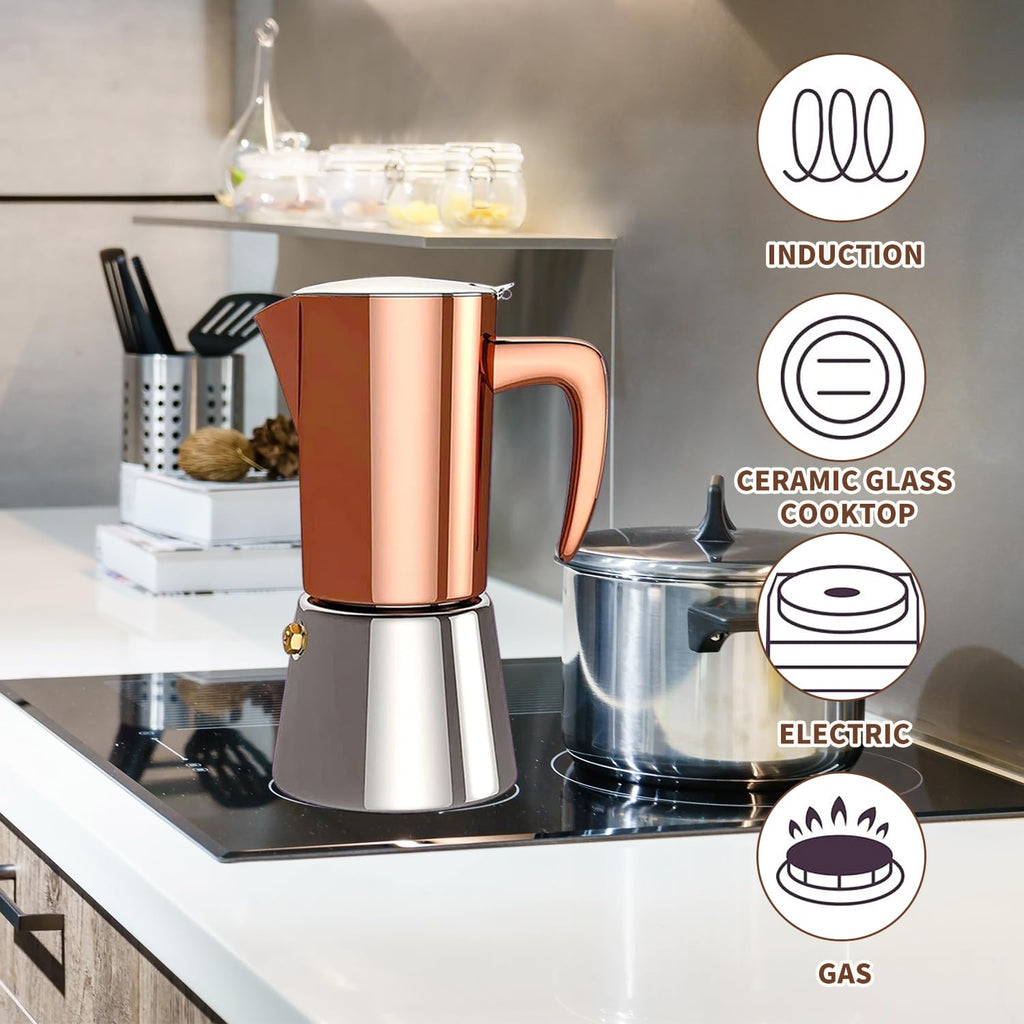 Stainless Steel Moka Pot Espresso Maker 6 Cups S696281
