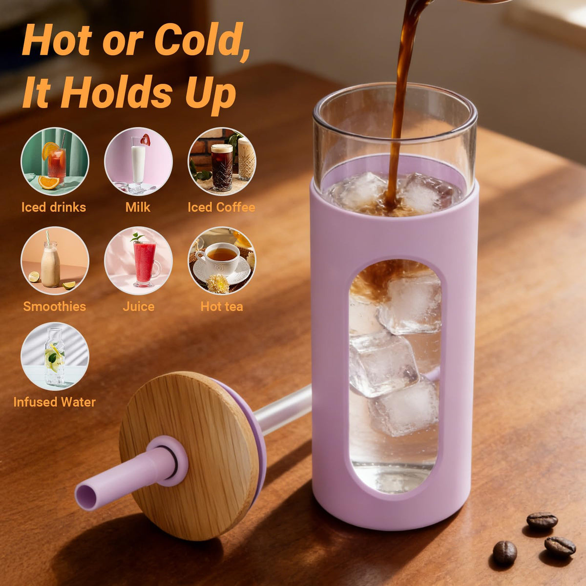22 oz Glass Tumbler with Lid & Straw T450566