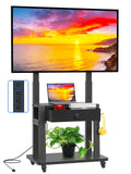 Black Rolling TV Stand with Power Outlet for 32-75 Inch Screens U693