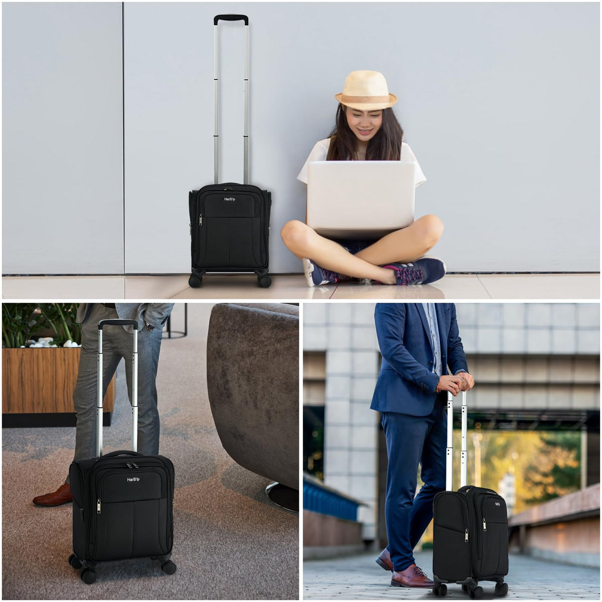 16 Inch Underseat Carry On Luggage with Spinner Wheels, Black P128