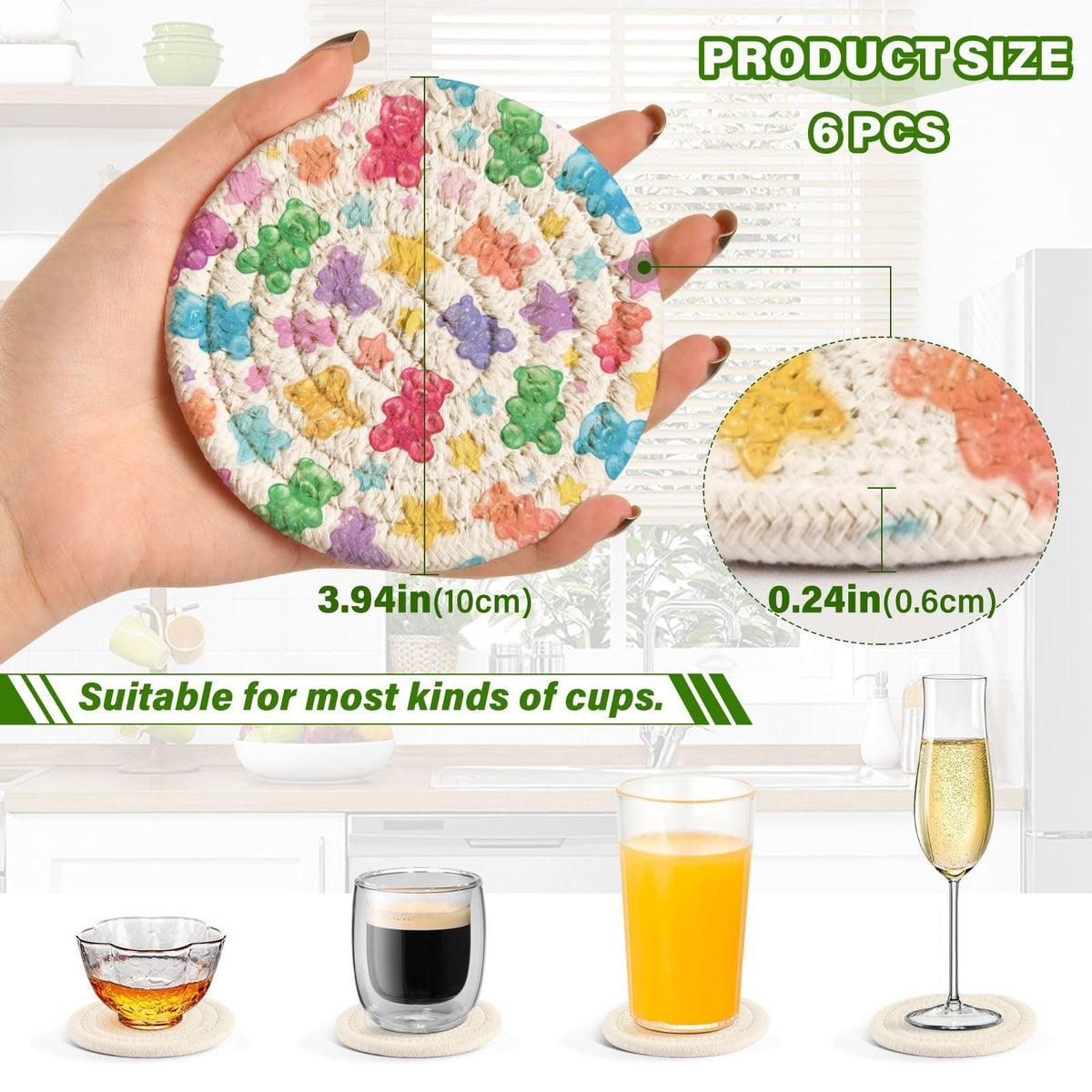Coasters Set of 6 Colorful Gummy Bears Stars R85634