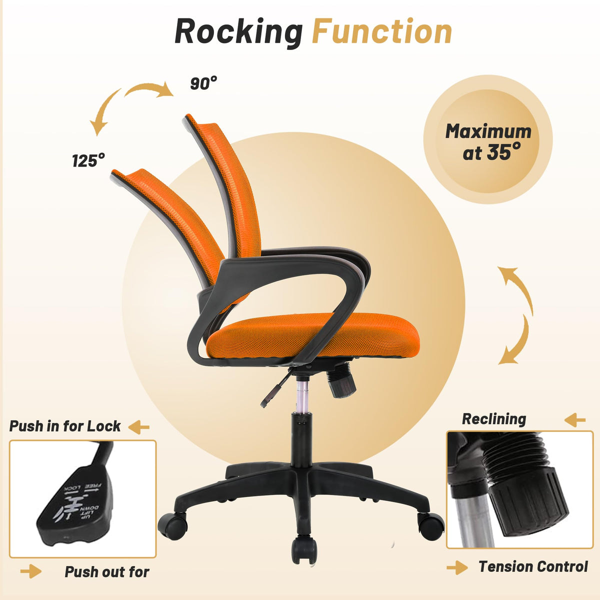 Orange Mesh Ergonomic Office Chair with Lumbar Support B3362