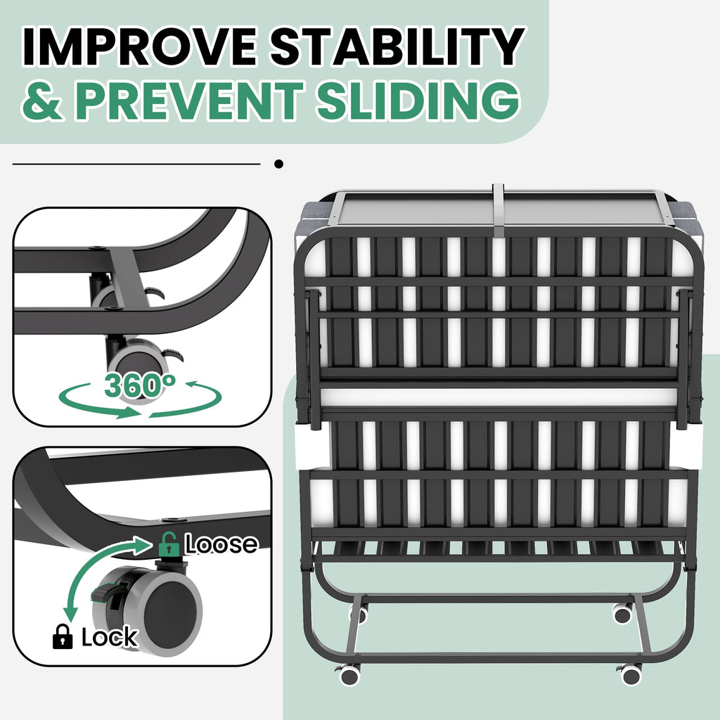 Folding Bed with Mattress, 5-Inch Memory Foam, 500lbs Capacity, Metal Frame, Adjustable Headboard Z765