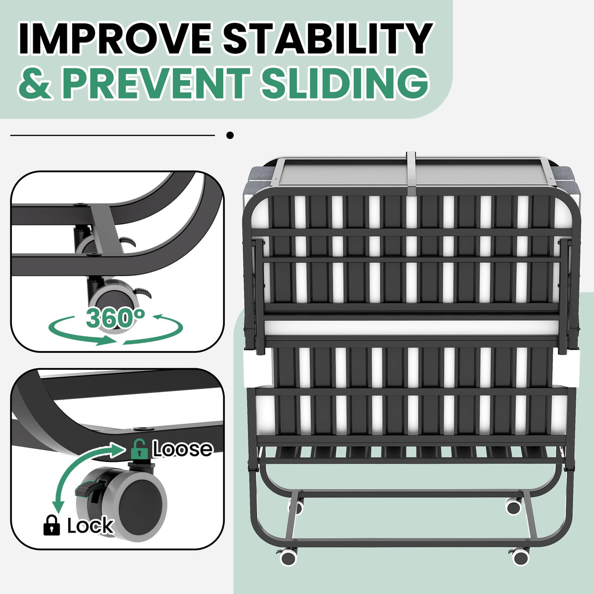 Folding Bed with Mattress, 5-Inch Memory Foam, 500lbs Capacity, Metal Frame, Adjustable Headboard Z765