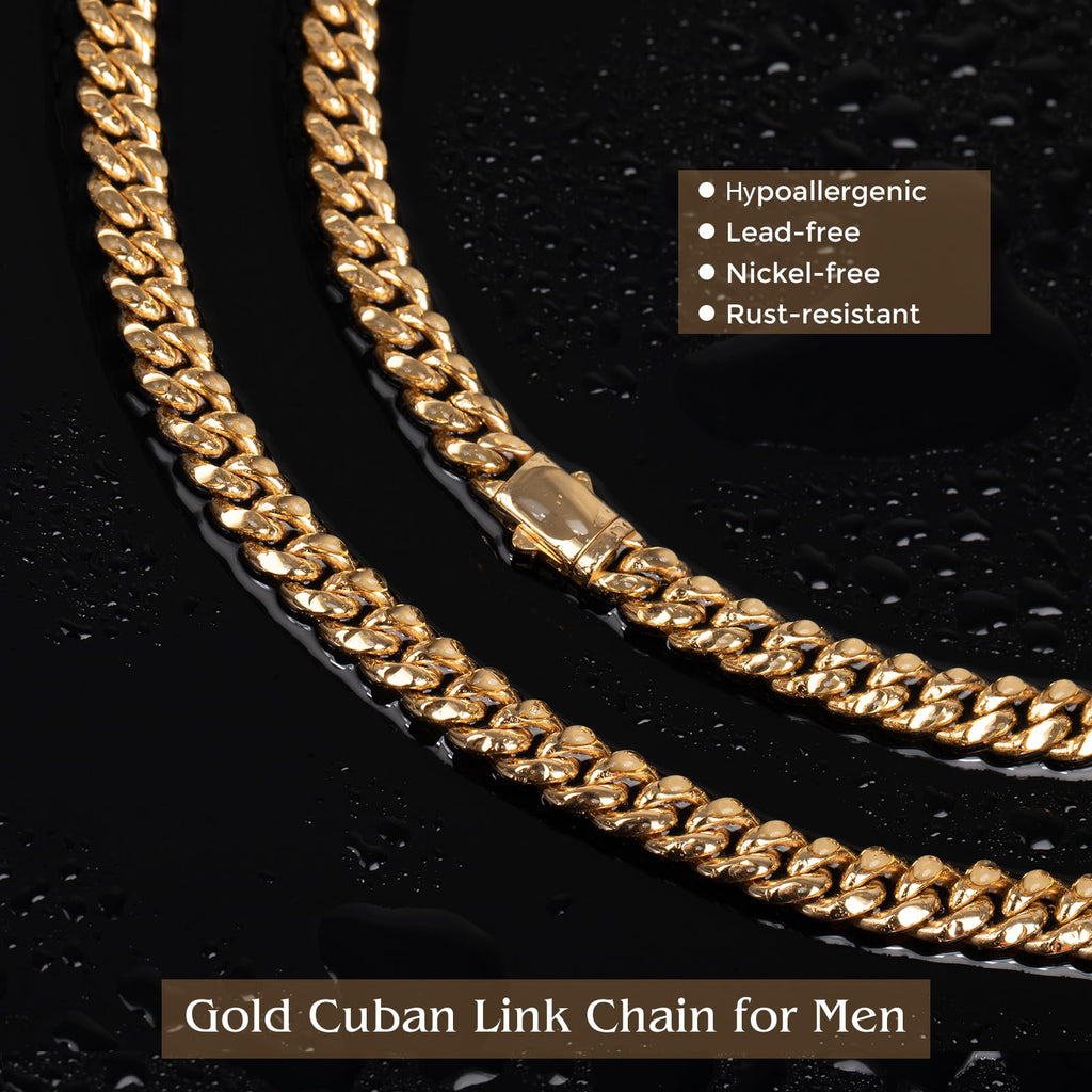 8mm Gold Cuban Link Chain 316L Stainless Steel Necklace U5238