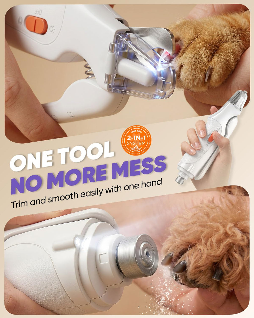 2-in-1 Cat & Dog Nail Clippers with Grinder and LED Lights W1043
