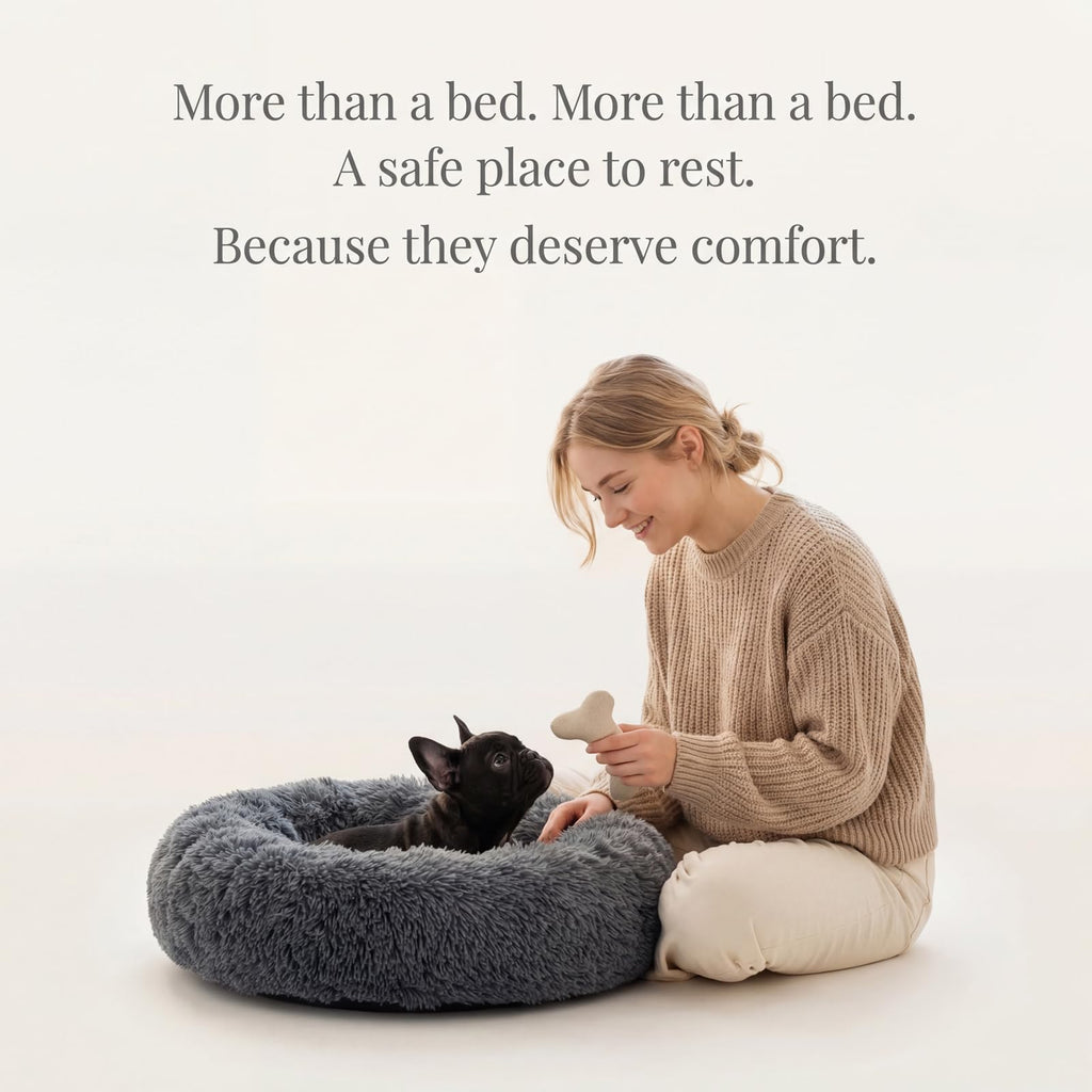 Small Anti-Anxiety Machine Washable Fluffy Round Dog Bed X900