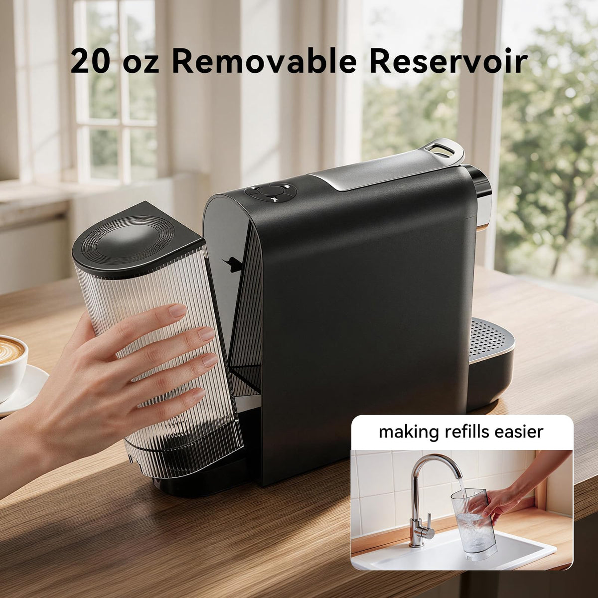 Black Single Serve Espresso Coffee Machine with Removable Tank F468087
