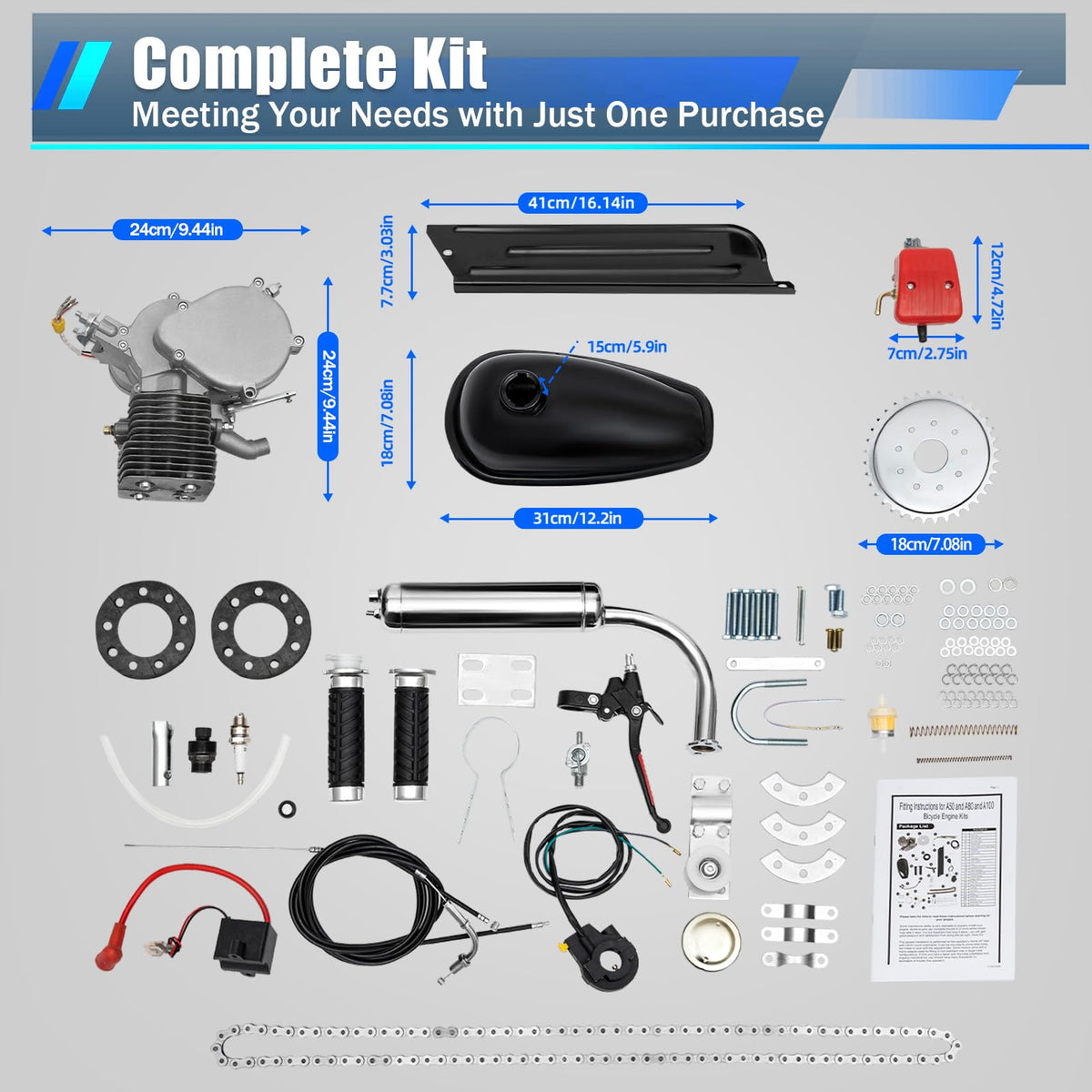 2 Stroke 100CC Motorized Bicycle Engine Kit with CDI System W244