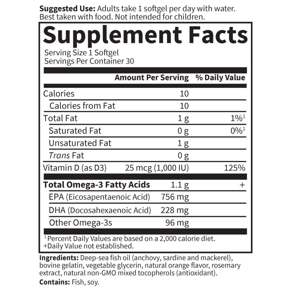 Orange 30 Softgels Omega 3 Fish Oil Supplement A320