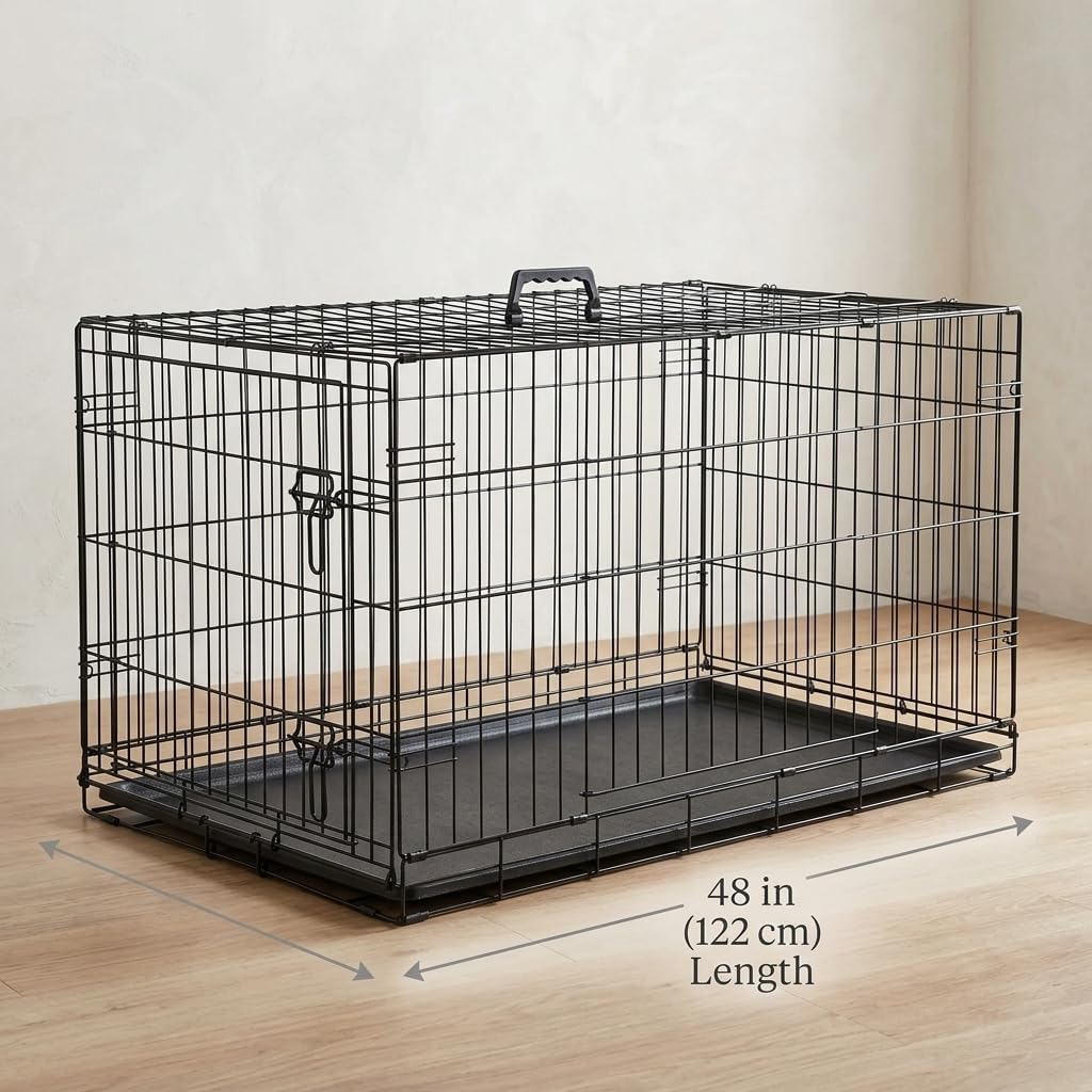 48 Inch Heavy Duty Folding Metal Wire Dog Crate with Double Doors N546489