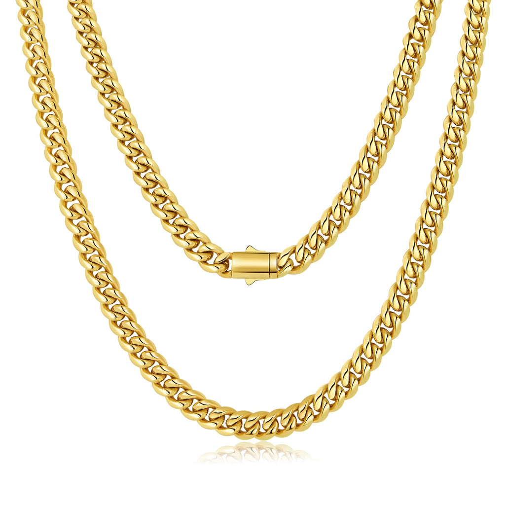 8mm Gold Cuban Link Chain 316L Stainless Steel Necklace U5238