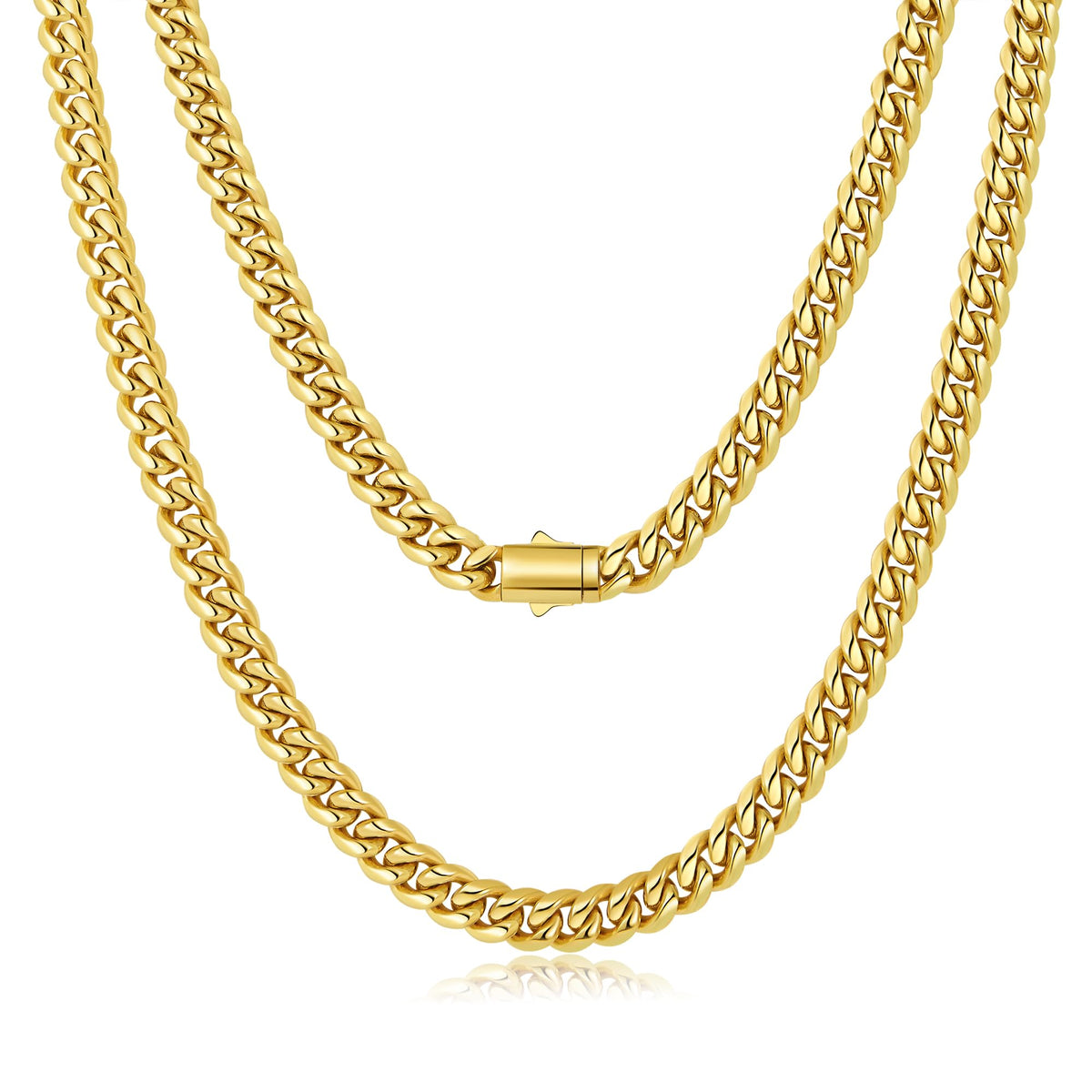 8mm Gold Cuban Link Chain 316L Stainless Steel Necklace U5238