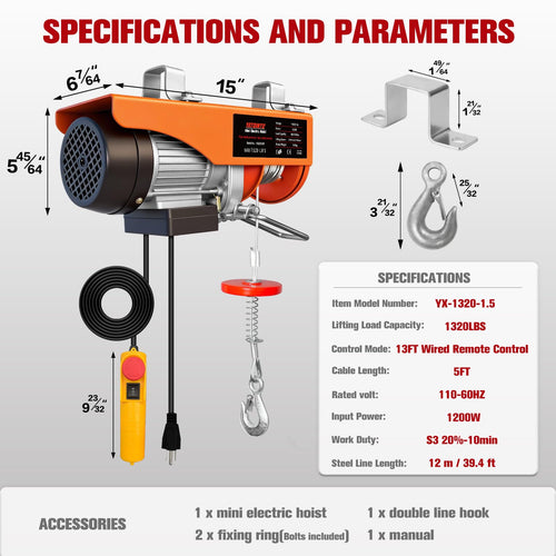 1320Lbs Electric Hoist with 13ft Remote Control Z228054