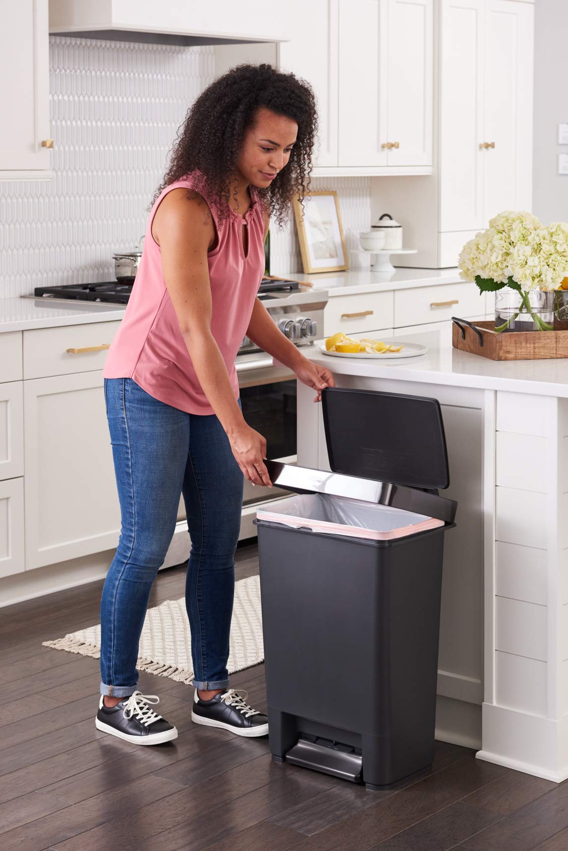 12.4 Gallon Charcoal Step-On Trash Can with Stainless Steel Rim C197507