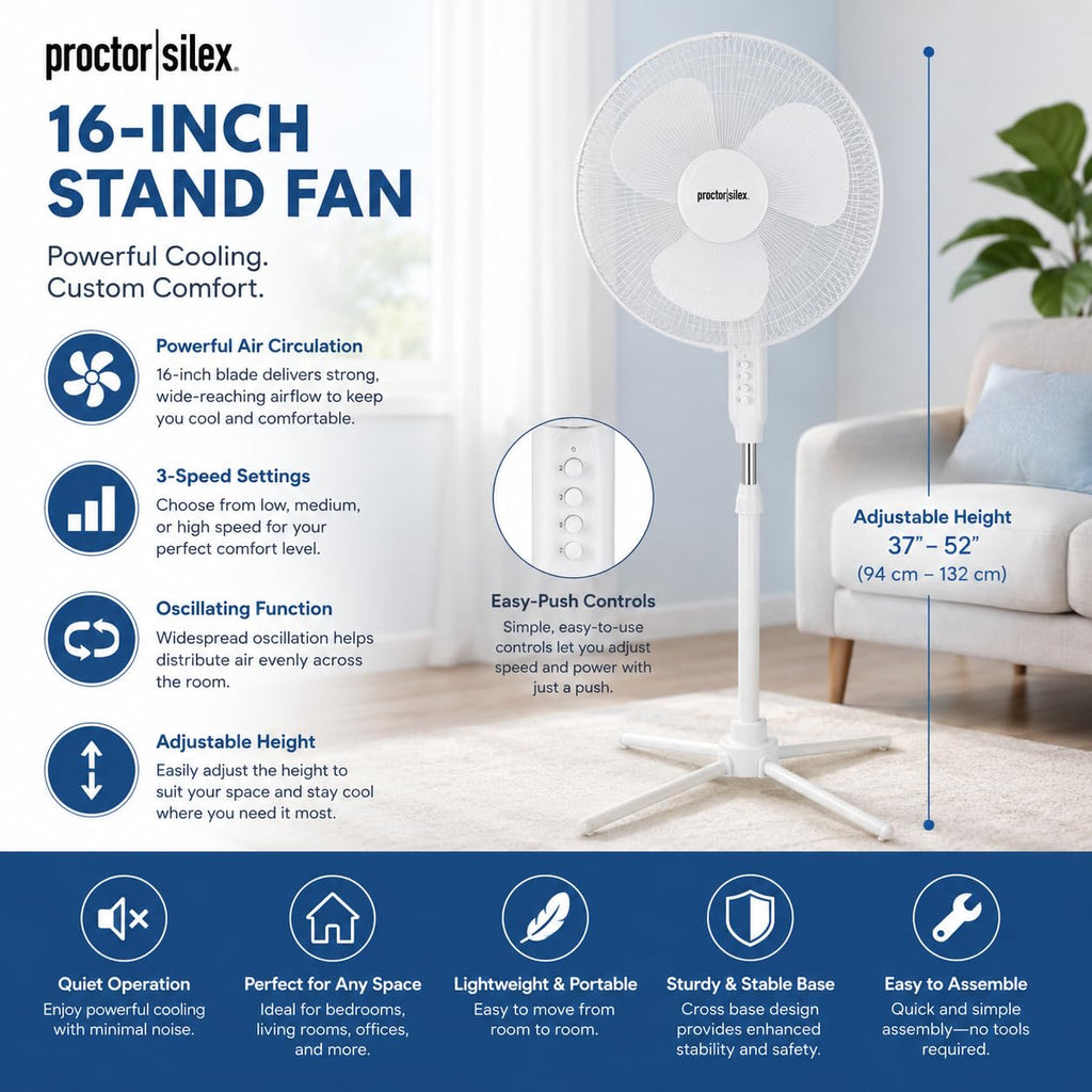 16-Inch 3-Speed Oscillating Pedestal Fan V739695