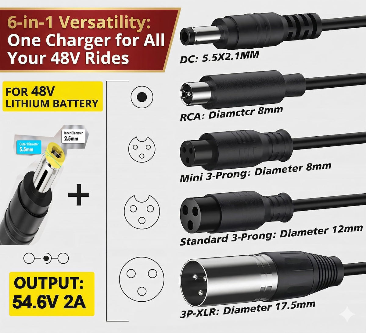 54.6V 2A Electric Bike Charger for 48V Lithium Battery R389