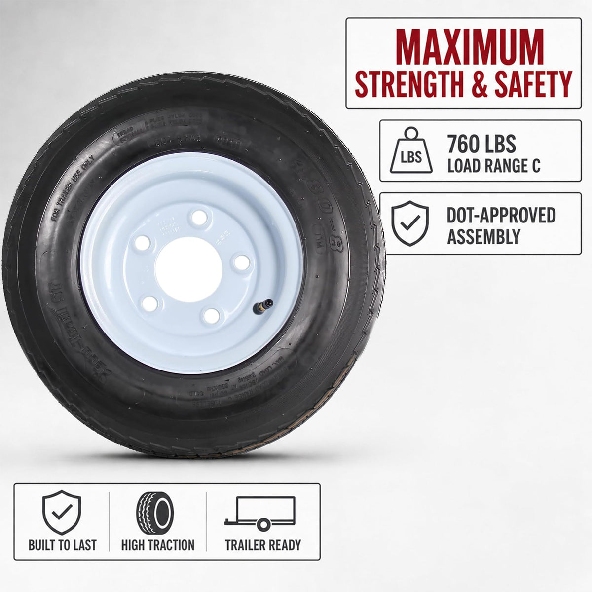 2-Pack Trailer Tire Rim Assembly 4.80-8 5 Lug White V93652