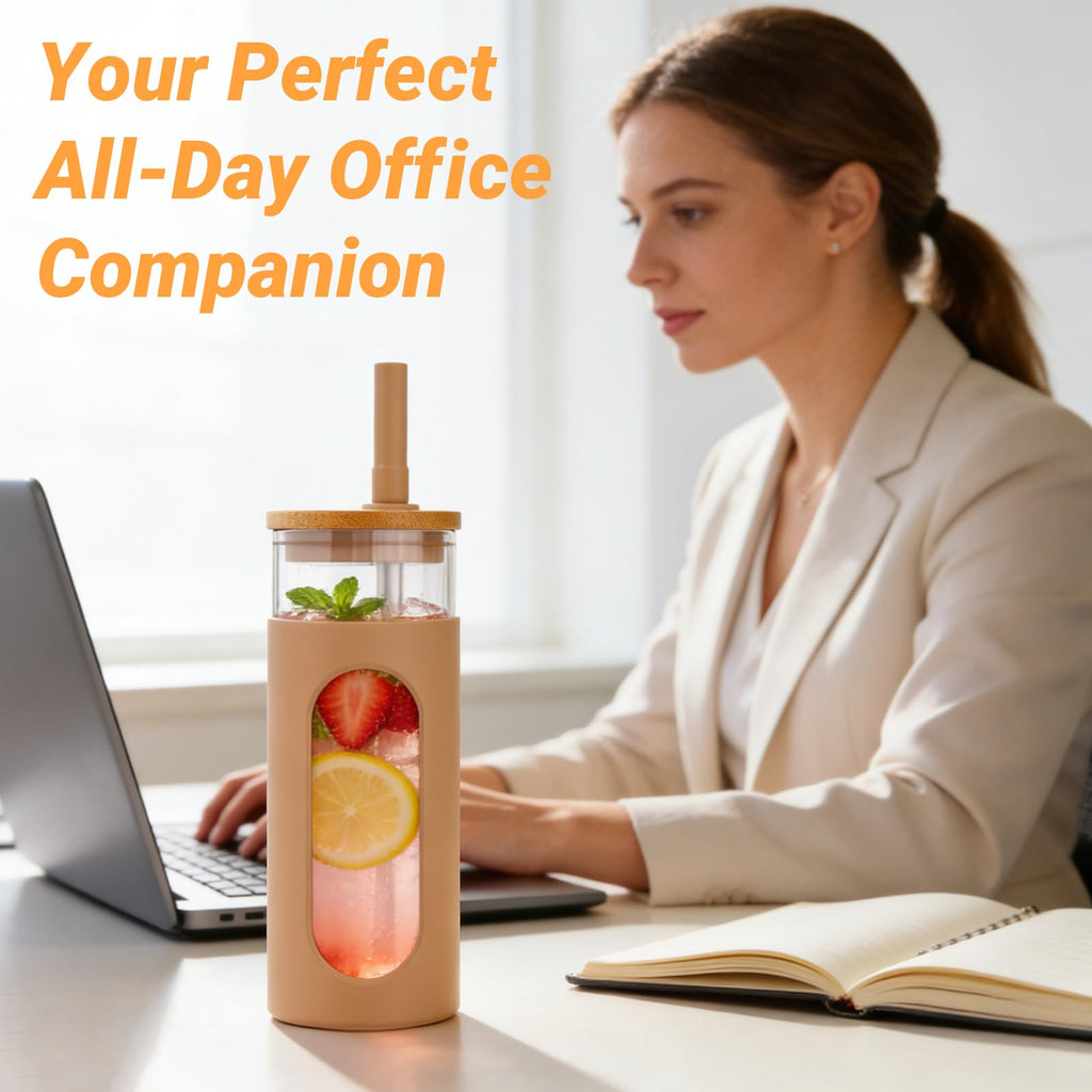 22 oz Glass Tumbler with Lid & Straw T450566